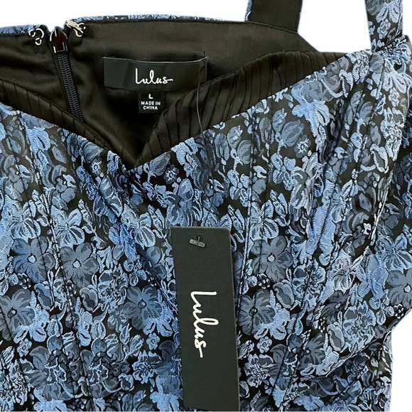 Lulus Size Large Blue Jacquard Floral Mini Cocktail Bustier Sleeveless Dress - Picture 10 of 12